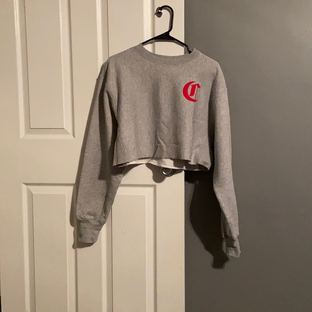 Champion Crop Sweatshirt With Red Logo